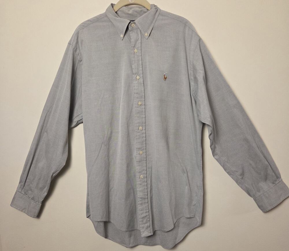 Vintage Ralph Lauren Yarmouth Oxford Shirt Mens 15.5 34/35 Large Gray Button Dn